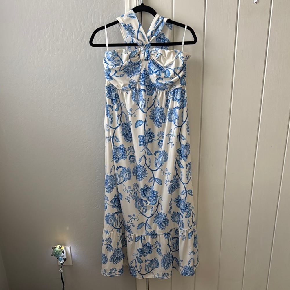 Grace Karin Blue and White Halter Maxi Sundress